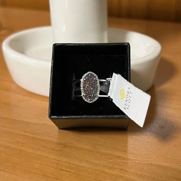 NWT Kendra Scott Silver Multi Drusy Ring Size 7 - Picture 3 of 3
